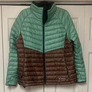 Simms Women's Puffer Jacket - Light Green and Brown